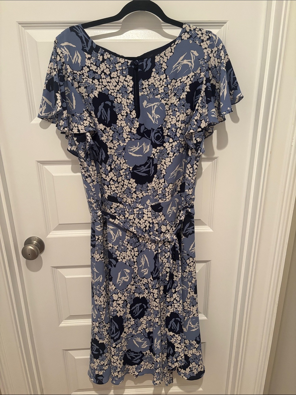 Ralph Lauren Blue Floral Tie-Waist Midi Dress